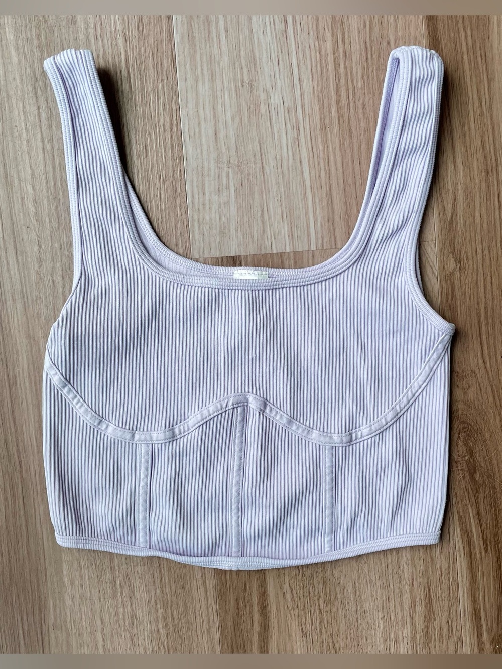 Ribbed Scoop-Neck Crop Tank - Light Lavender
